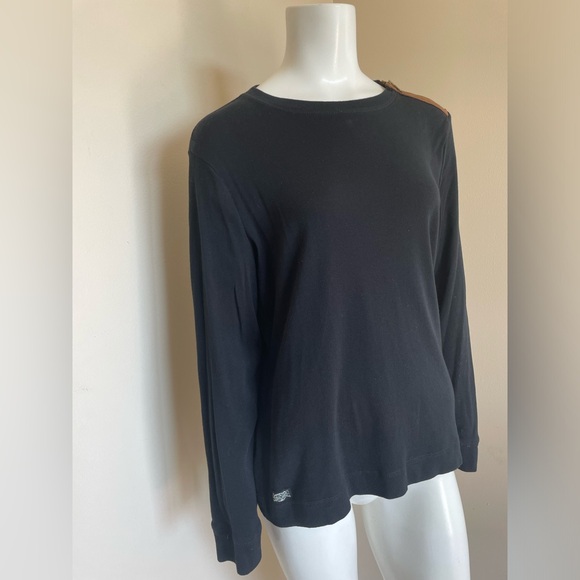 Ralph Lauren Black Long Sleeve Shirt Brown Suede Shoulder Zip Elbow Patches XL - Picture 7 of 16